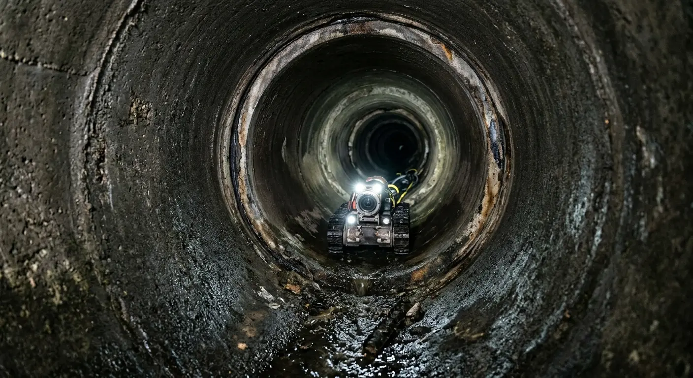 Robotic sewer camera inspecting pipe interior for Sewer Line Cleaning in Callaway